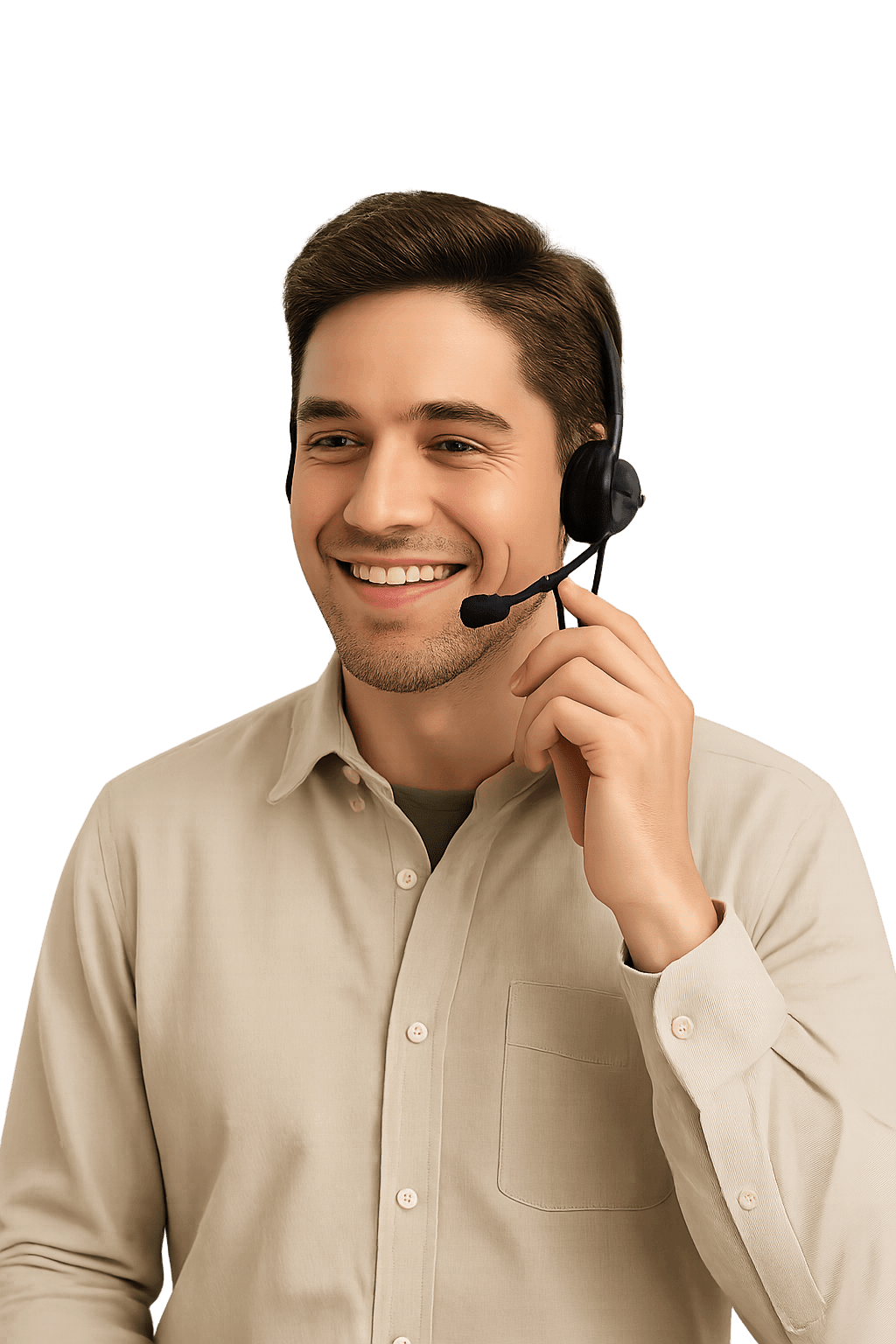 A person with a headset providing support